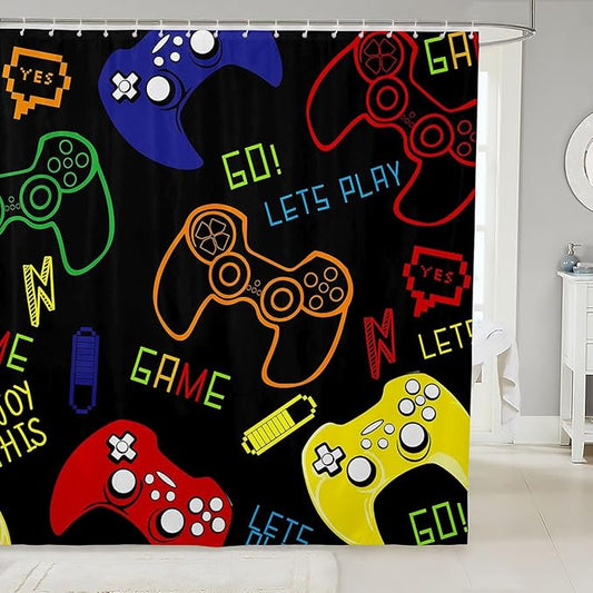 Feelyou Games Shower Curtain Gamepad Bath Curtain for Bathroom Stalls Bathtubs Gamer Video Game Comforter Gamer Console Decor Polyester Shower Curtain Set 72Wx72L Water Repellent