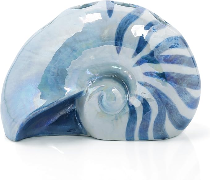 Ocean Conch Sea Shell Ceramic Bathroom Accessories Set of 4,1 Gargle Cups 1 Toothbrush Holders 1 Soap Dishes 1 Soap Dispenser (Blue)