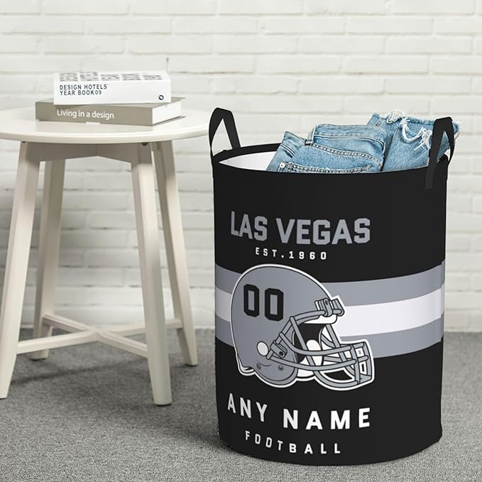 Custom Las Vegas Laundry Hamper - Personalized Football Style Laundry Basket - Customized Name And Number - Dirty Clothes Hamper Waterproof Large Capacity Hamper for Bedroom Bathroom Living Room