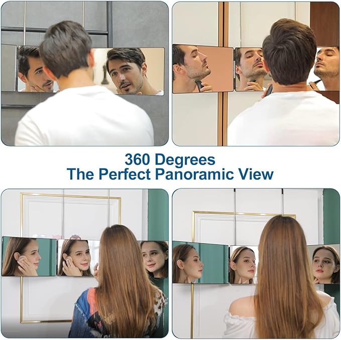 Wentoma 360° Viewing Mirror for Hair Cutting and Styling, Adjustable Height Mirror for Grooming, Makeup and Shaving, Clear HD Glass, Portable for Bathroom or Travel (Black)