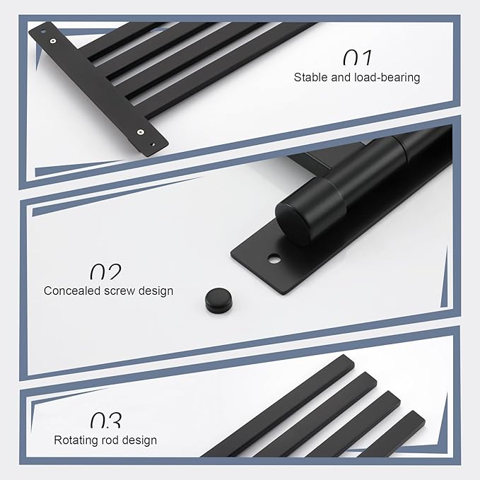 KOKOSIRI Bathroom Towel Bars Swivel Towel Rails Matte Black Swing Out Hand Towel Holder 4-Arm for Bath Kitchen Wall Stainless Steel B5007BK-A4