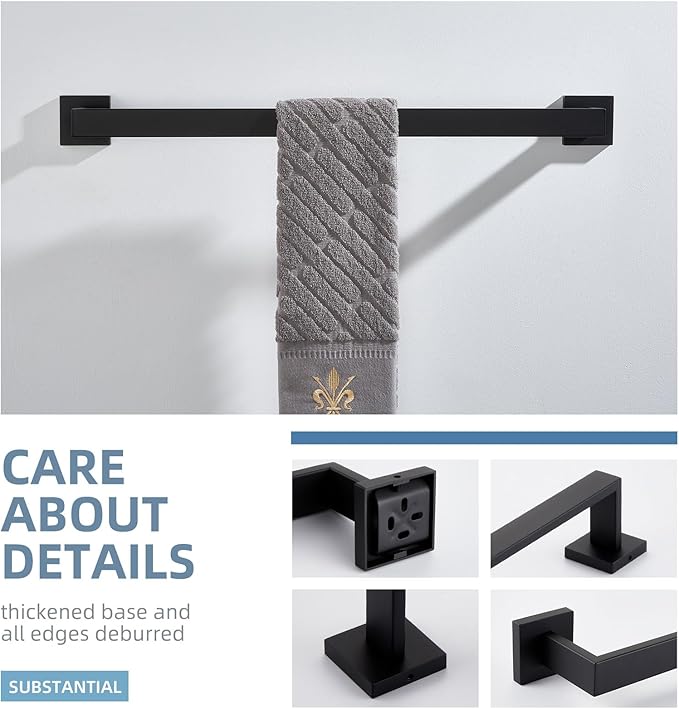 Towel Bar Matte Black 23.74", Angle Simple SUS304 Stainless Steel Bathroom Towel Holder, Shower Towel Rod, Single Towel Hanger Bar, Clothing Towel Rack for Wall