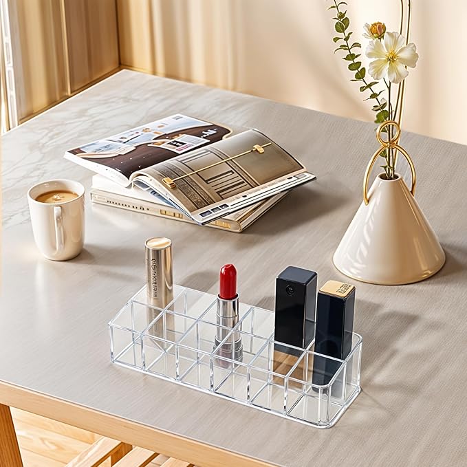 4-Pack 12-Slot Acrylic Lipstick Organizer, Lipstick Holder, Lip Gloss Organizer, Cosmetic Storage Display, Perfect Storage Solution for Drawer, Vanity, Bathroom, and More