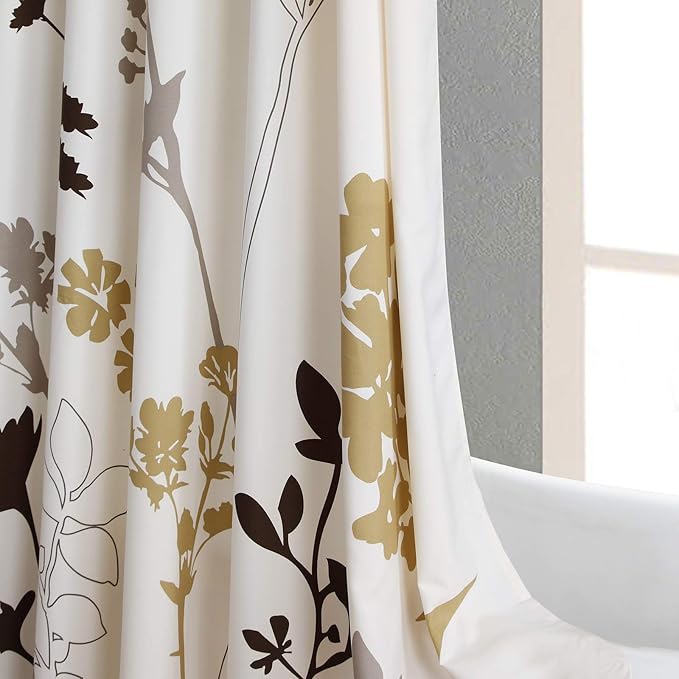 Extra Long Fabric Shower Curtain, Beige Brown Grey Floral Plant Shower Curtains for Bathroom, 72" W x 84" H