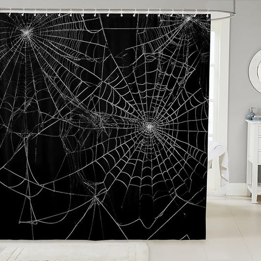 Feelyou Spider Web Bath Curtain Halloween Theme Spider Print Shower Curtain Black White Decor Bathroom Curtain Set Polyester Trick or Treat Waterproof Shower Curtains 72"x72"