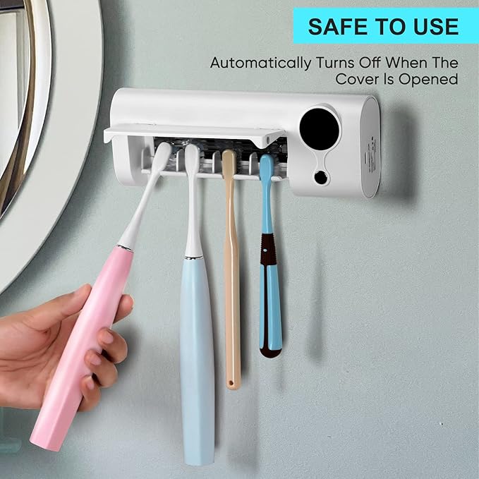 StarWin UV Toothbrush Cleaner, Timer Function, Rechargeable Tooth Brush Holder Wall-Mounted for Bathroom, No Drilling, 4 Slots