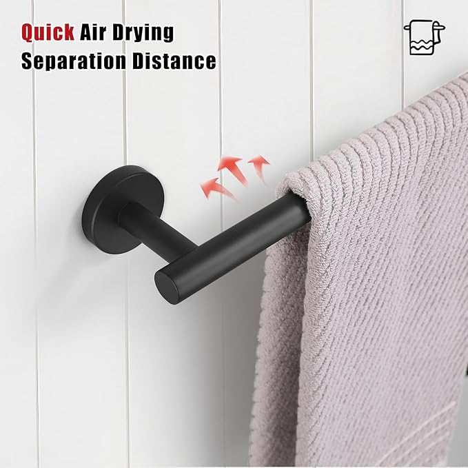 TURS Bath Towel Bar 23.6 Inch Towel Rack Stainless Steel Round Towel Holder Matte Black Wall Mounted