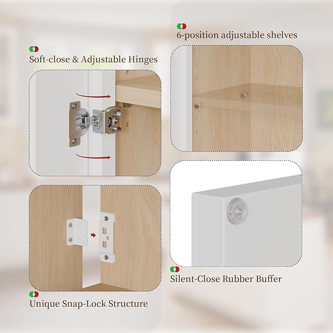 Kisart Laundry Room Cabinets Wall Mounted with Doors & Shelves, Solid Wood RTA Medicine Storage Cabinet, 27Wx36Hx12D Inch White Shaker Hanging Cupboard, Space-Saving for Kitchen, Bathroom, Garage