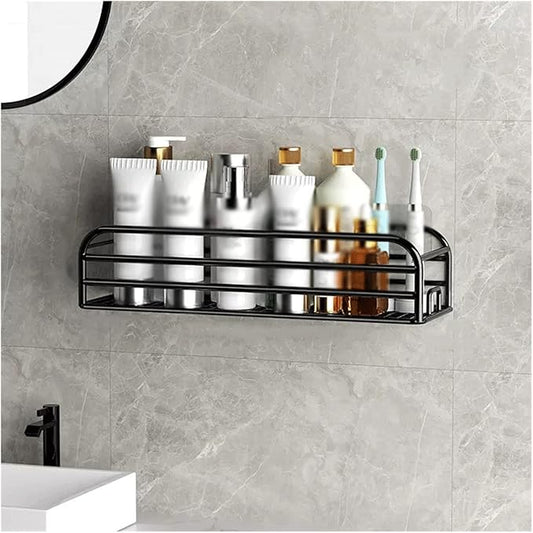 Bathroom Shelf Toilet Storage Rack Single Layer Metal Toiletries Storage Rack Kitchen Wall Mounted Metal Storage Rack No Punching Bathroom Organizer(Black,40)