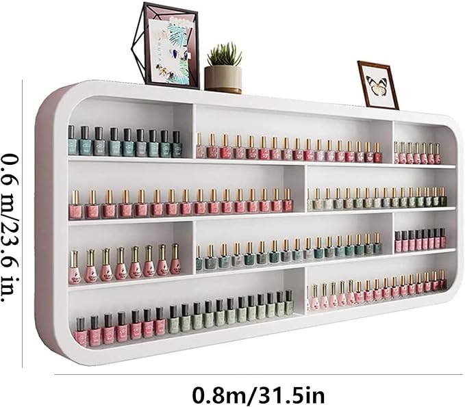 Hanging Wall Nail Polish Organizer, Floating Shelves for Salon Beauty and Manicure Shop, Wooden Nail Polish Display Rack Perfume Rack, White,A
