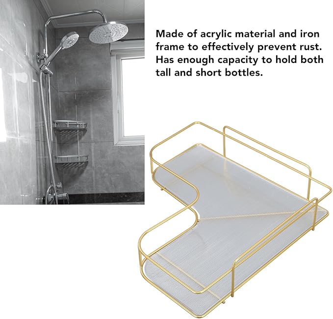 Corner Bathroom Organizer Shelf, Large Capacity Corner Storage Rack, Acrylic and Iron Frame with Adjustable Shelves, Rustproof Bathroom Shelf Organizer for Toilet Kitchen Dressing (Wall Mounted