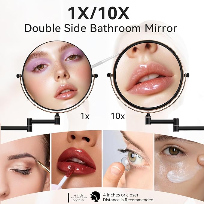 Nicesail Orb 1X/10X Magnifying Makeup Mirrors for Wall Mounted Makeup Mirror 8 Inch, Double-Sided 10x Magnifying Mirror Wall Mount, Oil Rubbed Bronze (8 Inch, 10X)