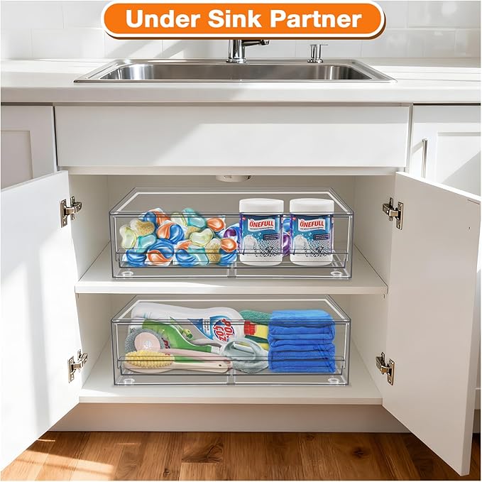 Clear Stackable Storage Drawers,2 Pack Plastic Organizers Bins for Makeup Organizer,Bathroom Makeup Organizer for Palettes,Cosmetic, and Beauty Supplies,Ideal for Vanity, Cabinet,Desk Organization