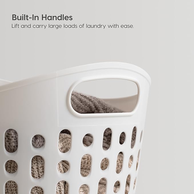 IRIS USA Laundry Basket Hamper, 40L Flexible Portable Plastic Dirty Clothes Bag with Ventilation Holes for Bedroom Bathroom Apartment Dorm Laundry Room Blankets Pillows Trinkets Organization, White