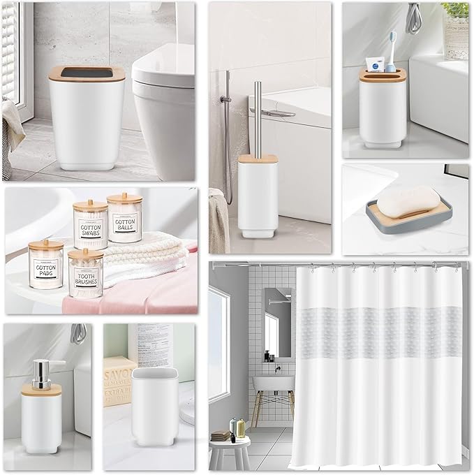 Bathroom Accessories Set,White Bathroom Set,22 Pieces Bathroom Accessory Set with Shower Curtain,Trash Can for Bathroom Accessories Décor and Home Gifts