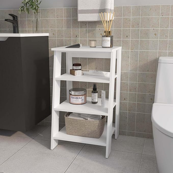 HomeStock Bathroom Shelf Freestanding - 4 Tier Open Storage Organizer - White