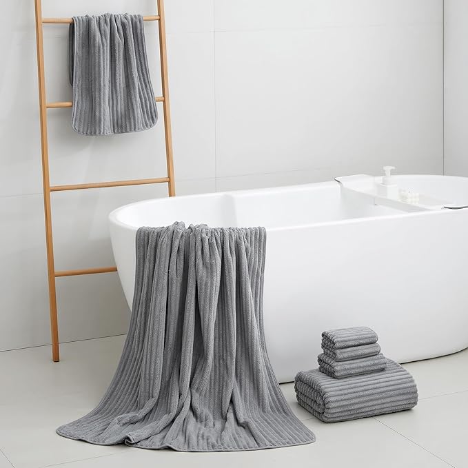 6-Piece Bath Towel Set(30"x60"), 2 Large Bath Towel Sheets, 2 Hand Towels and 2 Washcloths - Highly Absorbent Quick Dry Microfiber,Ultra Soft Towel Set for Bathroom (Grey)