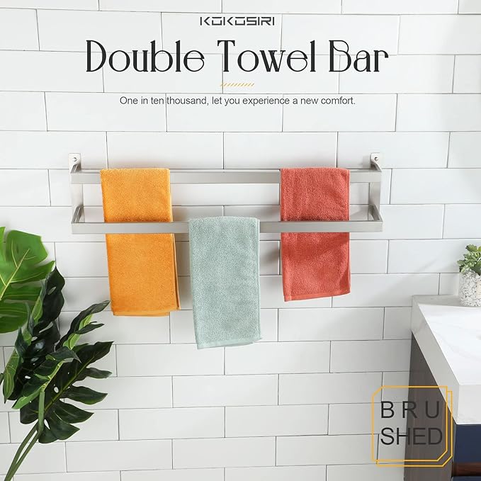 KOKOSIRI Bath Towel Bars 32 Inches Bathroom 2-Tiers Ladder Towel Rails Towel Holders Wall Mounted Towels Shelves Rack Brushed Stainless Steel, B5008BR-L32