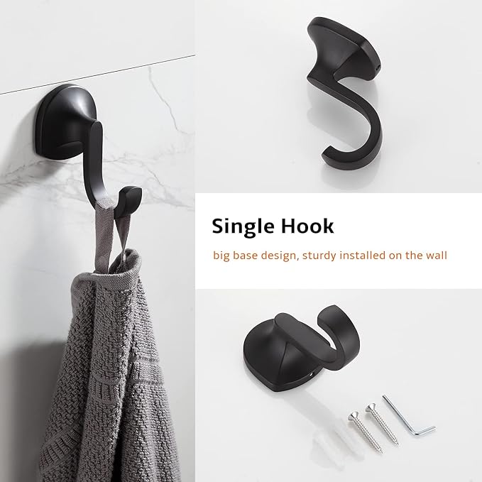 BGL Bathroom Hardware Set Matte Black Adjustable Expandable Towel Bar 4-Piece Bathroom Accessory Set Wall Mounted Robe Hook Toilet Paper Holder Towel Ring Towel Bar