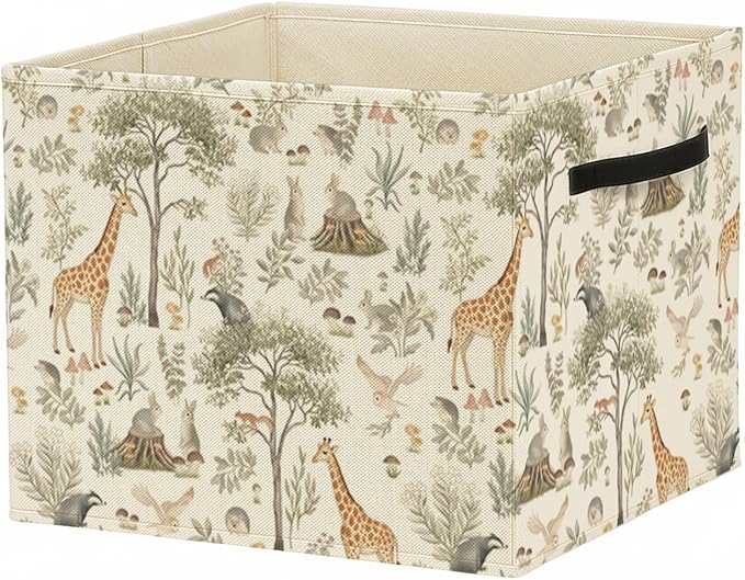 Forest Animal Nursery Storage Bin Box with Handles, Cottagecore Botanical Animal Foldable Baskets Organizer for Kids Room Nursery Bathroom Clothes Toys Books, Toybox for Boys Girls