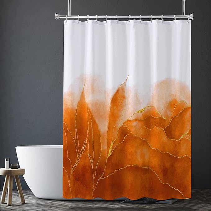 Orange Marble Shower Curtain Stylish Boho Ombre Orange and Gold Marble Bathroom Curtains Abstract White Golden Fabric Waterproof Polyester 72 x 72 Inches
