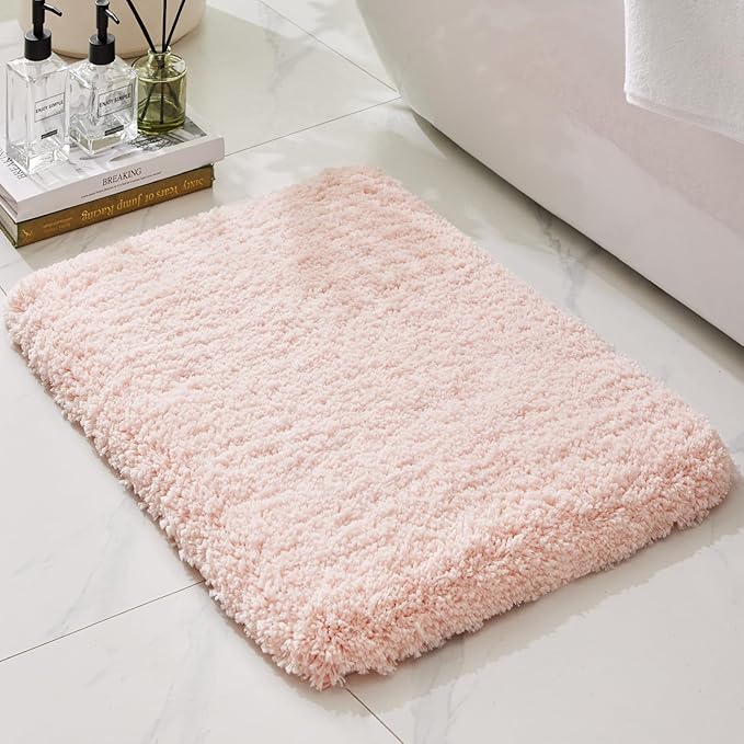 Bathroom Rugs Non Slip Washable, Ultra Thick Soft Microfiber Absorbent Bath Mats, High Density Foam Latex Non Slip Backing Bath Rugs, Fluffy Floor Carpet for Tub&Shower 24x17, Sakura