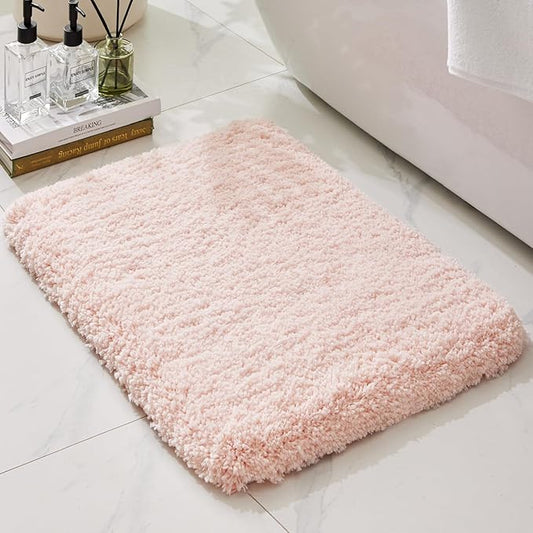 Bathroom Rugs Non Slip Washable, Ultra Thick Soft Microfiber Absorbent Bath Mats, High Density Foam Latex Non Slip Backing Bath Rugs, Fluffy Floor Carpet for Tub&Shower 24x17, Sakura