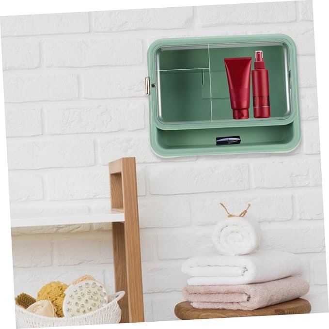 SOLUSTRE Wall Mounted Bathroom Shelf Organizer Multi-Layer Space-Saving Storage Rack for Small Bathrooms Green Rectangular Design for Clean and Protected Decor