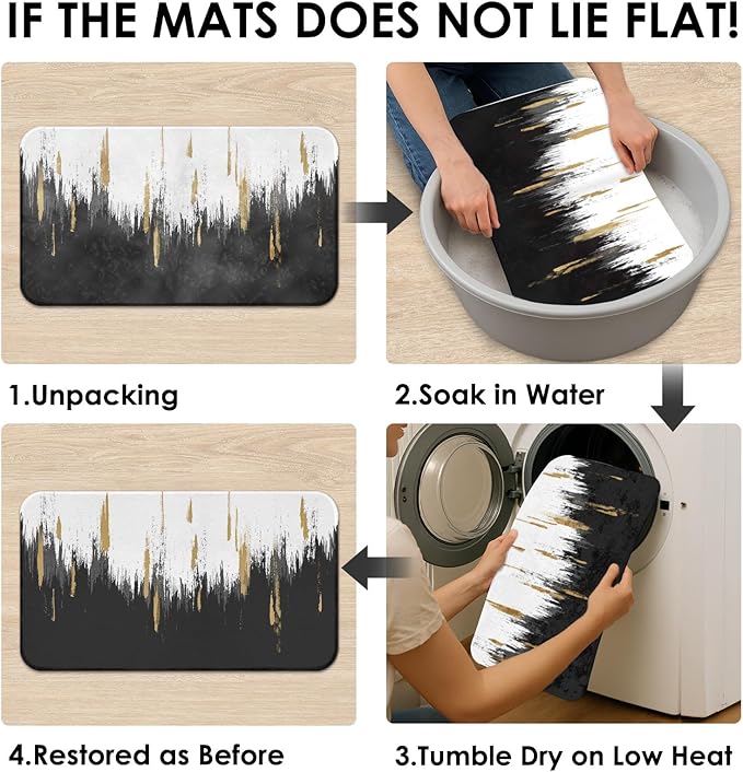 Black Gold White Shower Curtain Set with Toilet Lid Cover and Non-Slip Rugs for Bathroom, Modern Oil Painting Abstract 4 Pcs Shower Curtain, Bathroom Set with 12 Hooks