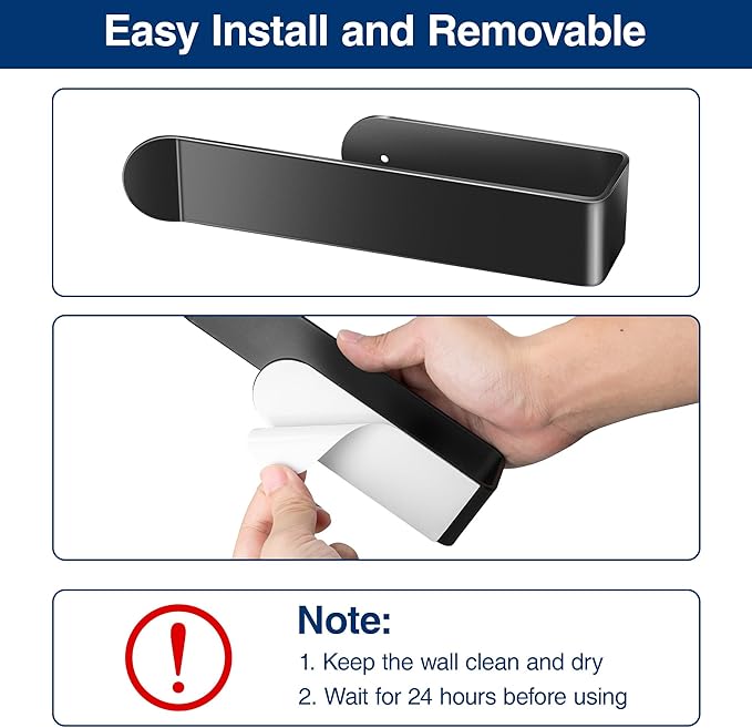 8 Inch Hand Towel Holder, Self Adhesive Towel Bar for Bathroom, Rustproof Aluminum U-Shape Towel Rack Stick on Wall, Black