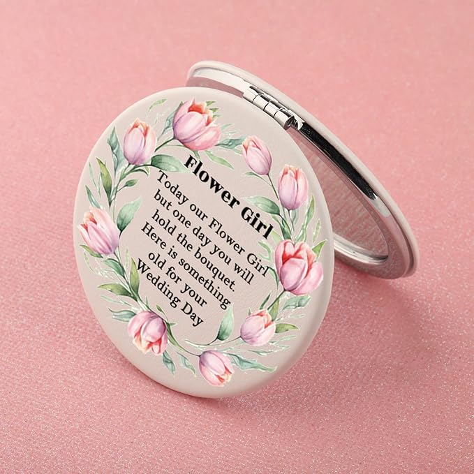 WUSUANED Flowers Girl Makeup Mirror Proposal Gift (Flower Girl Mirror White)