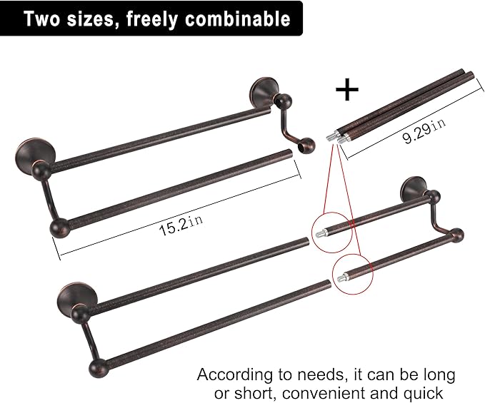 #304 Stainless Steel Double Towel Bar,Optional Different Length to installate (Oil Rubber Bronze, Double Towel bar)