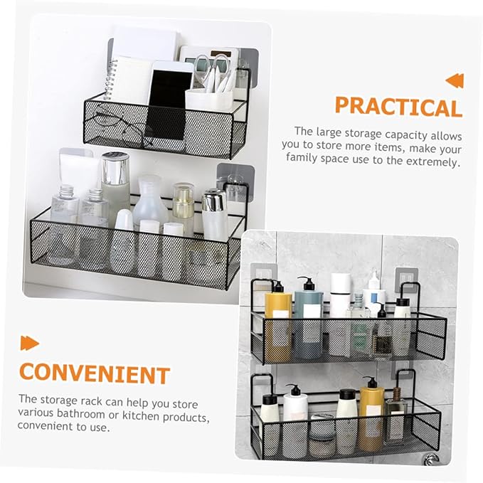 PRETYZOOM No Drilling Wall Mounted Storage Basket Versatile Wire Organizer for Bathroom Toilet Shelf Easy Installation Capacity Space Saving Design