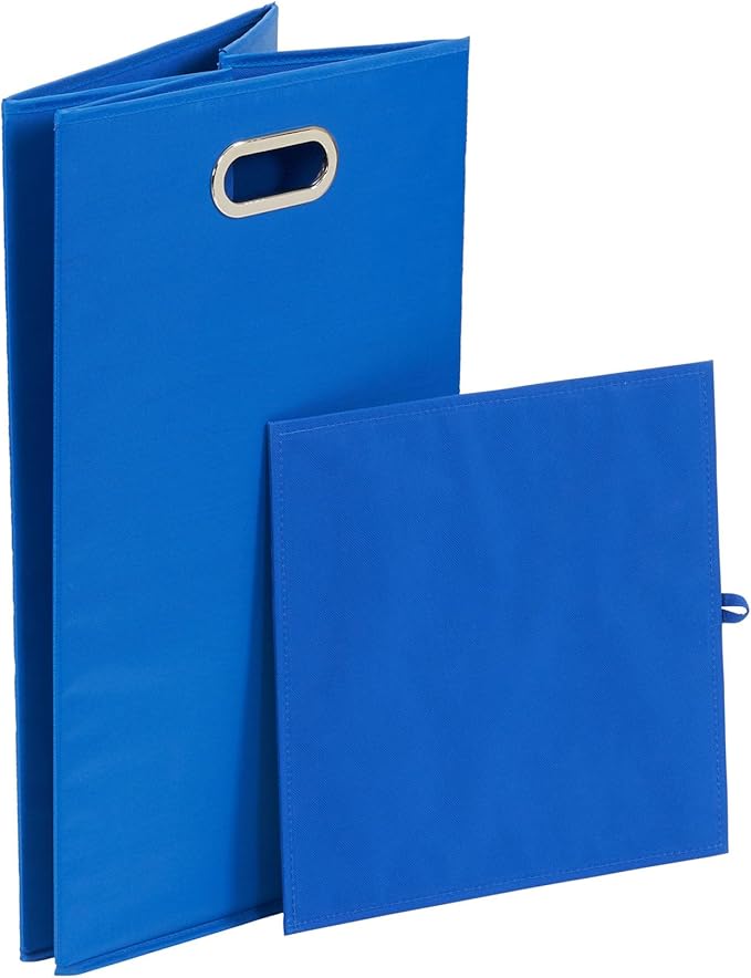 Household Essentials GEN Folding Laundry Hamper, Grommet Handles, Sturdy Fiberboard with Polyester Lining, Quick Set-Up, Squared Shape Saves Space, Blue