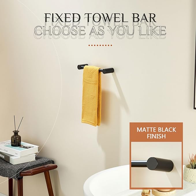 KOKOSIRI Towel Rings Matte Black 9-Inch Hand Towel Holder for Bathroom Wall Rack Wall Mount Bathroom Hardware Accessories Stainless Steel, B4007BK-L9