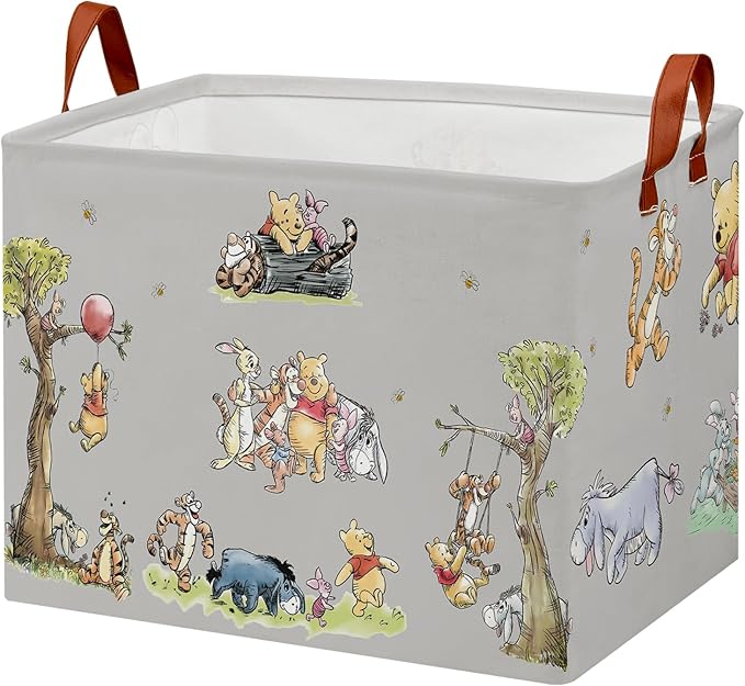 Cute Bear Nursery Storage Basket With Hard Bottom,Classic Bear Decorative Storage Hamper With Waterproof PE Coating,Large Square Canvas Cotton Laundry Bin for Baby Stuff,Diaper Bag