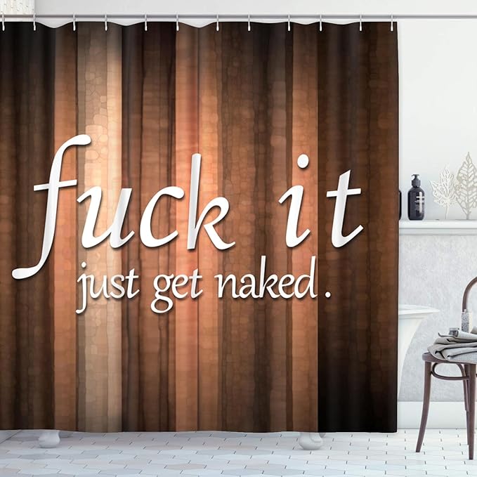 ArtSocket 4PC Funny Get Naked Vintage Abstract Orange Brown Striped Background Shower Curtain Sets Bathroom Decor with Rugs, Non-Slip Rug,Toilet Lid Cover, Bath Mat and 12 Hooks 72x72 inches