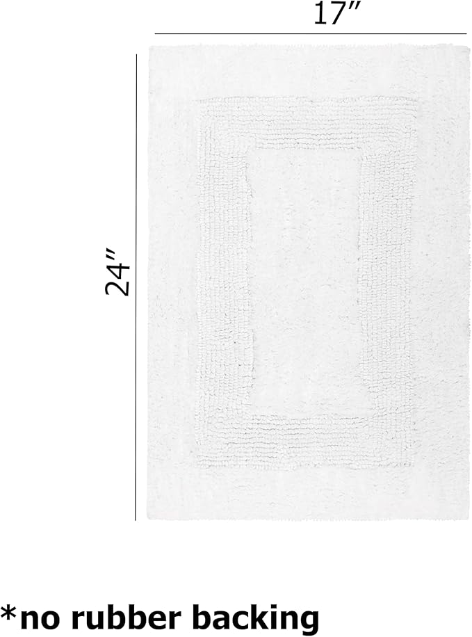 Cotton Craft 2 Piece Reversible Step Out Bath Mat Rug Set 17x24 White, 100% Pure Cotton, Super Soft, Plush & Absorbent, Hand Tufted Heavy Weight Construction, Full Reversible, Rug Pad Recommended