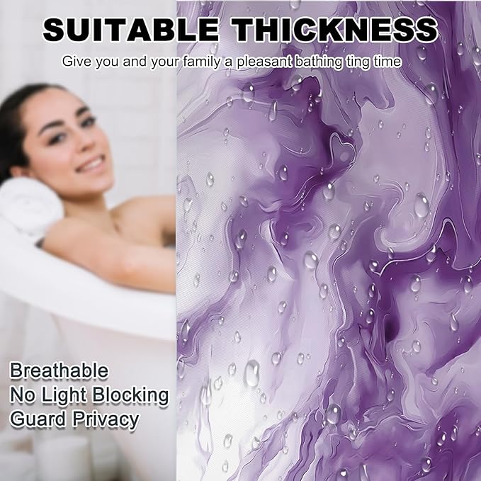Mocsicka Purple Marble Shower Curtain for Bathroom Modern Abstract Purple and White Shower Curtain Waterproof Modern Art Decor Bath Curtain with 12 Hooks 72 X 72 Inches