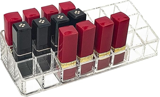 KEUYE Lipstick Organizer For Drawer,24 Slot Lipstick Organizer,Lipstick Organizer For Drawer Flat,Lipstick Organizer Drawer Insert,Acrylic Makeup Drawer Organizer Lipstick