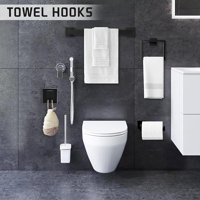 Matte Black Bathroom Hardware Accessories Set of 5 Pieces, 15.6 Inch Bath Towel Bar Set, 304 Stainless Steel Bathroom Hardware Set, Towel Racks for Bathroom Wall Mounted
