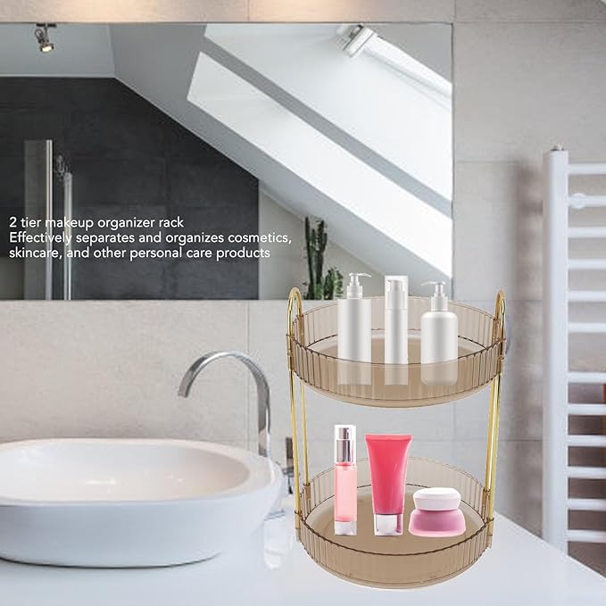 Makeup Organizer,2 Tier Makeup Rack - 360° Rotating Space Saving Cosmetic Countertop for Bedroom, Bathroom, and Kitchen - for Skincare and Beauty Products! (Yellow)