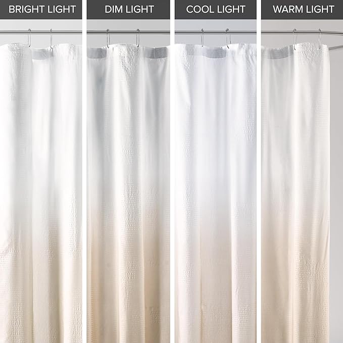 Madison Park Ara Shower Curtain, Seersucker Design Ombre Print, Modern Bathroom Decor, Machine Washable, Fabric Privacy Screen, 72x72, Taupe