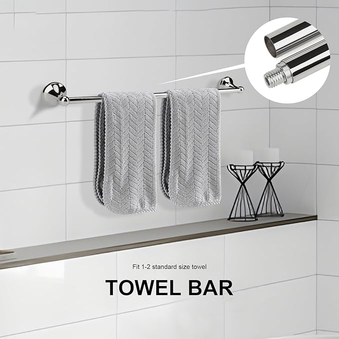 4 Piece Chrome Bathroom Hardware Accessories Set,Towel bar Set 23.6 Inch Towel Bar Set,Towel Rack Set,Bathroom Towel Holder Set