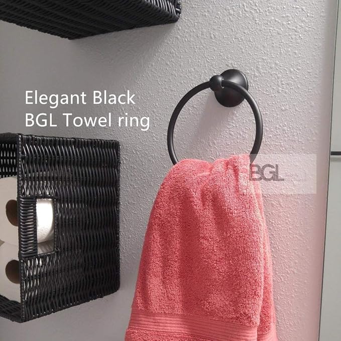 Wall Mounted Classical Design Round Towel Ring for Bathroom (Black)
