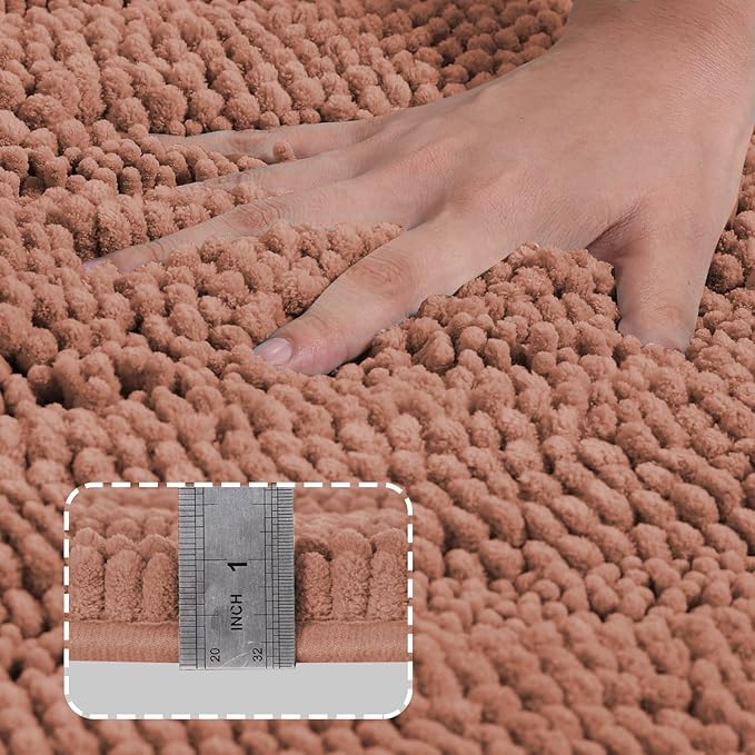 Turquoize Bath Mat, 47 x 17, Muted Clay, Plush Chenille, Non-Slip, Machine Washable