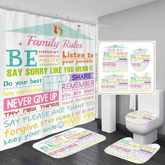 AAtter 4 Piece Kids Shower Curtain Set Girly Girls Boys Teen Toddler Inspirational 60Wx72L Inch Decor with Non-Slip Rugs, Toilet Lid Cover and Bath Mat Bathroom Accessories Home Bathtub Set, Colorful