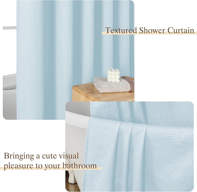 Aiyufeng Ice Blue Shower Curtains for Bathroom，Dot Like Embossed Textured Waterproof Soft Polyester Cloth Shower Curtain，Hotel Spa Machine Washable，72Wx72L
