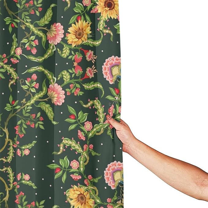 Modern Abstract William Morris Art Waterproof Fabric Shower Curtain,Fantasy Galaxy Boho Floral Sunflower Soft Hotel Quality Cloth Shower Light-Weight & Machine Washable - 72L x66W