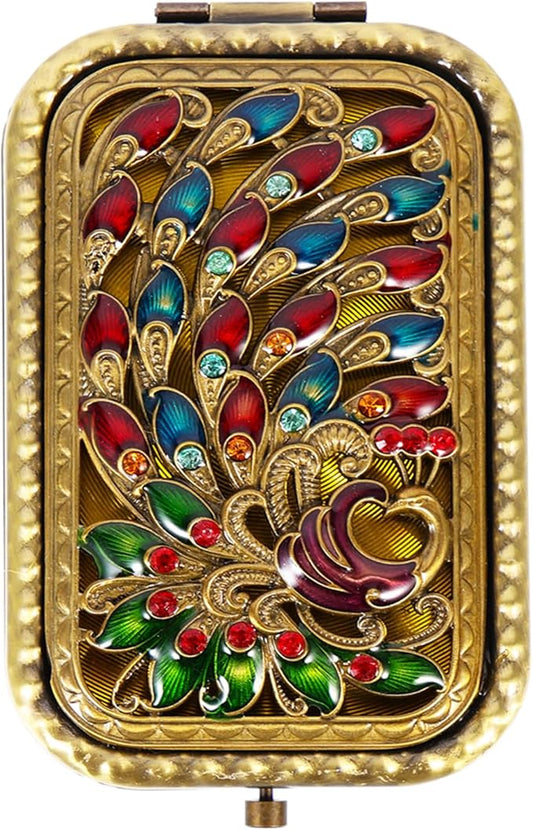 Beaupretty Vintage Mirror Vintage Makeup Mirror Portable Foldable Peacock Vanity Small Pocket Double- Sided Travel Portable Vanity